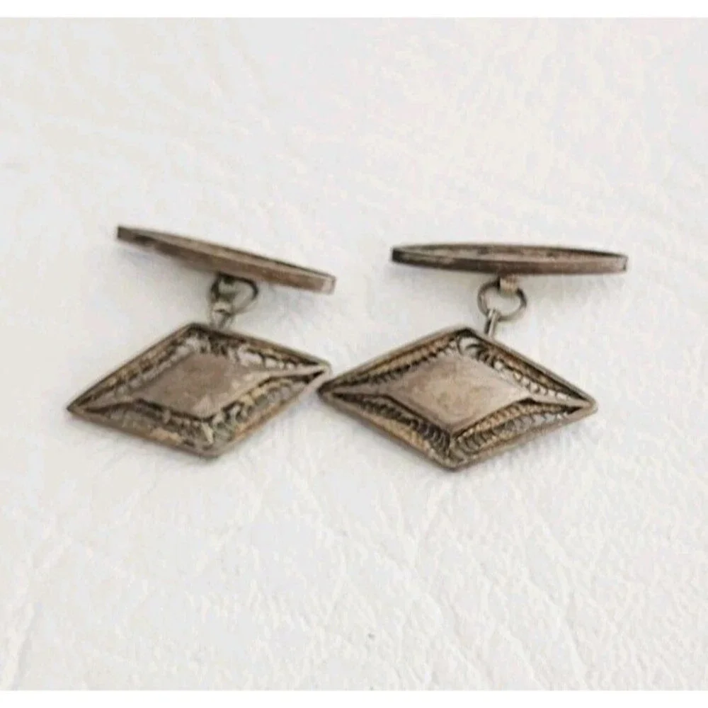 Vintage Sterling Silver Id Filigree Cufflinks 1